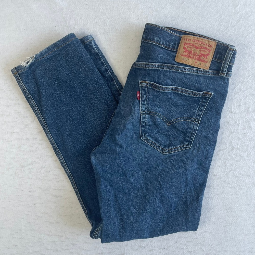 Levi's 514 Straight Fit‎ Jeans Mens W34 L32 Blue Denim Stretch Casual Classic